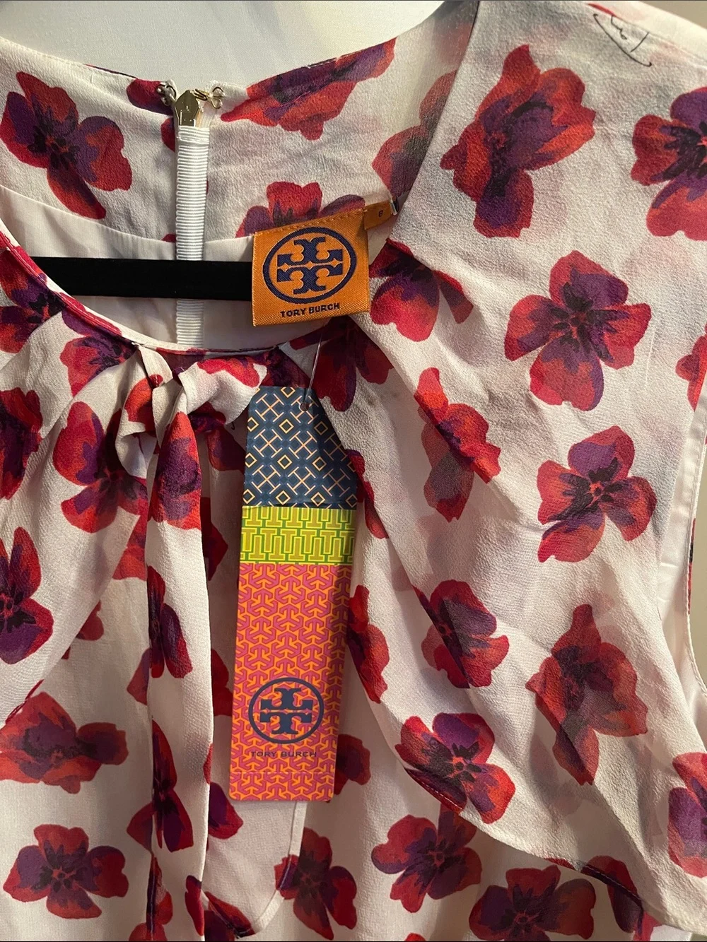Tory Burch Silk Pink and purple Floral Tie-Neck Dress size 8